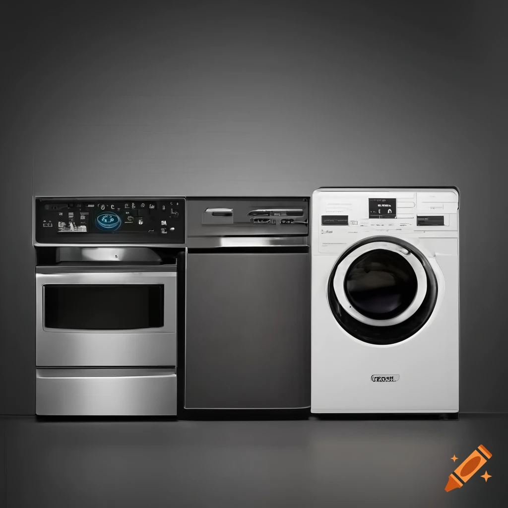 Group of large kitchen appliances for business promotion