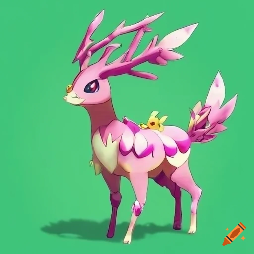Enchanting Benevolum Pokémon with deer-like features and vibrant blossoms