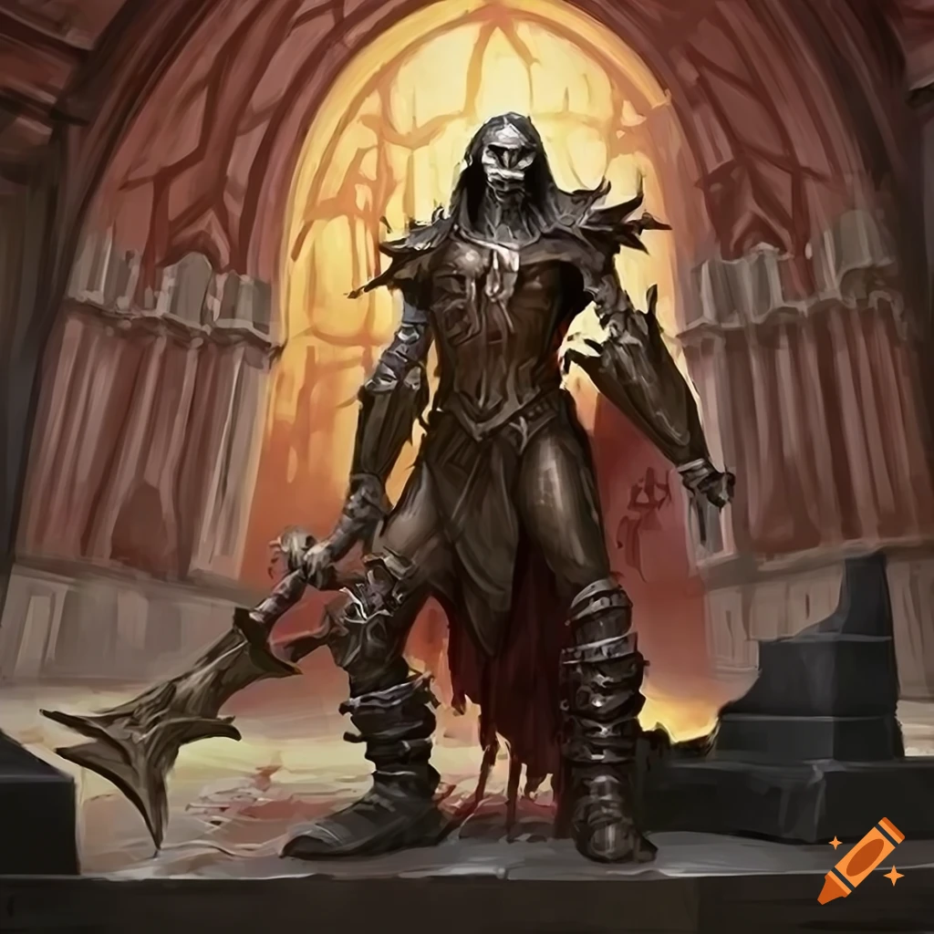 Bronze guardian vampire berserker at gothic castle gate from Magic: The Gathering art