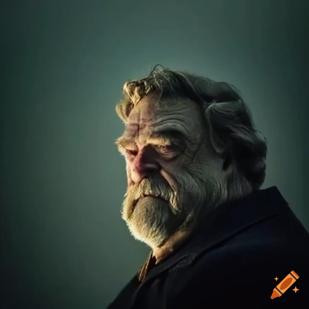 Actor John Goodman on a giant bird in a wilderness setting