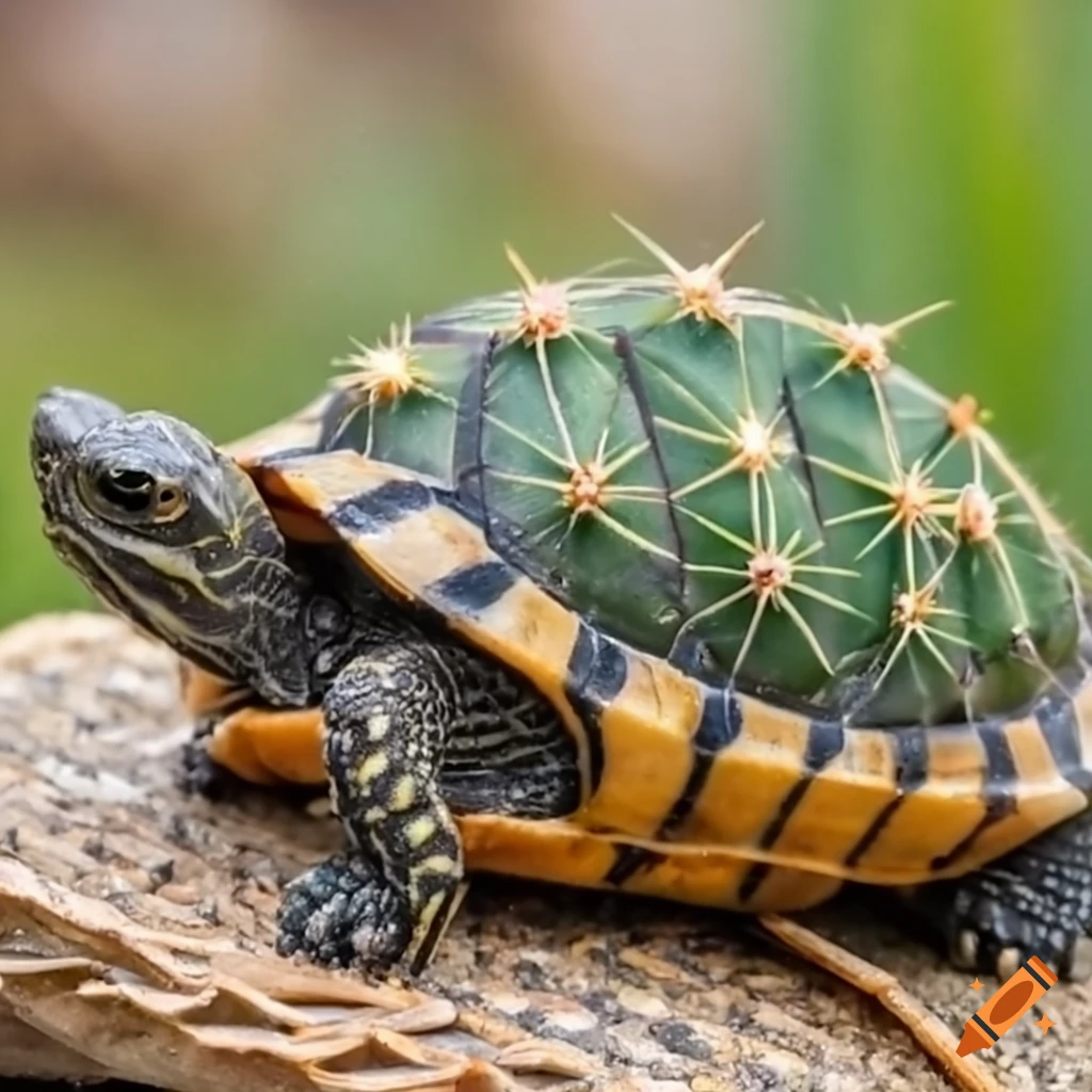 Turtle with miniature cactus on shell