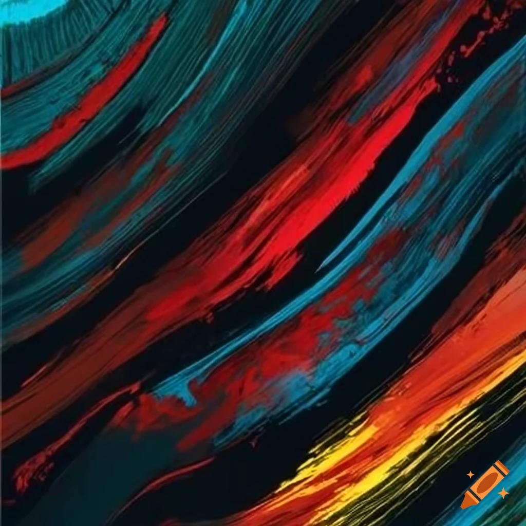 Abstract black wavy brush strokes in colorful composition