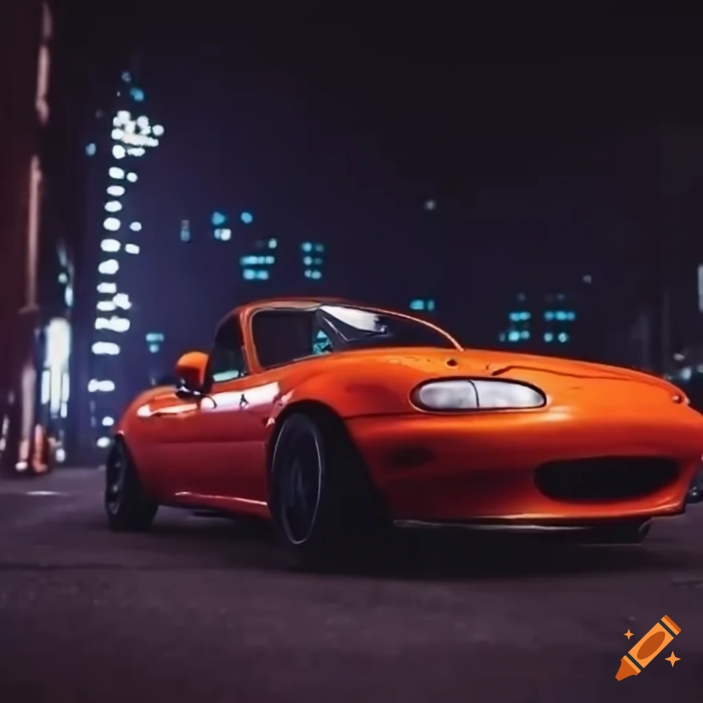 Miata drifting around a corner in the city