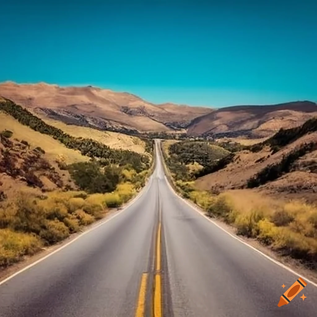 Old California highway in the foothills with elevation changes