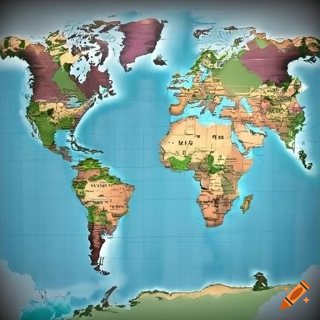 Highly detailed world map with country borders and rivers