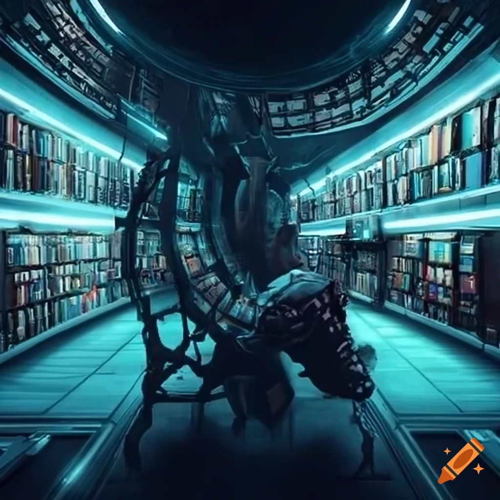 Sci-fi crowded library