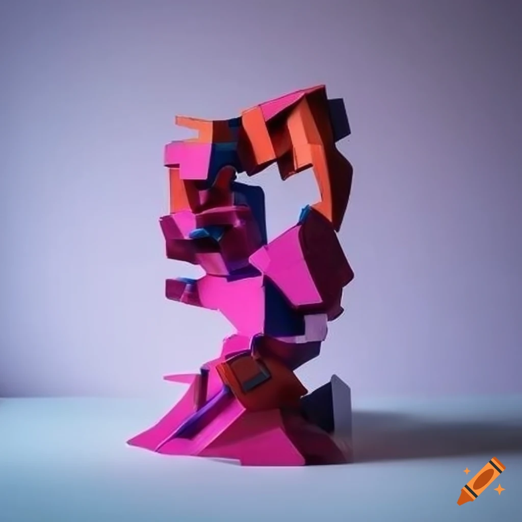 Abstract deconstructivist sculpture made of colorful gundam models