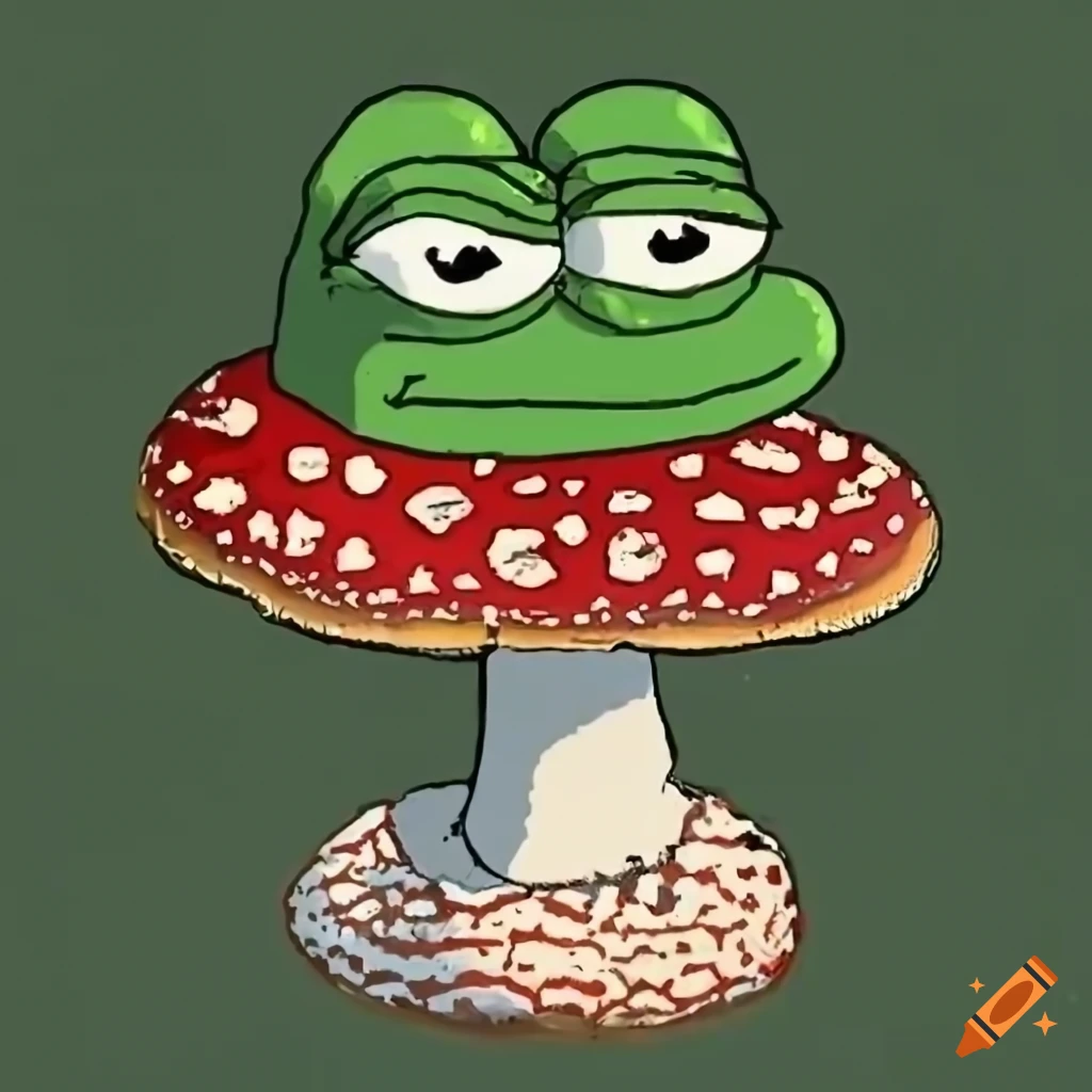 Pepe meme on a fly agaric mushroom