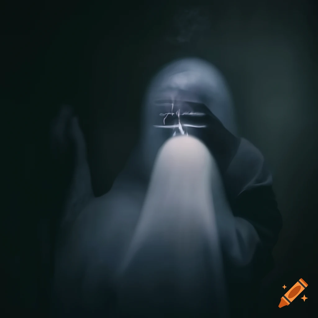 Ghost comforting an elderly man in a dimly lit room