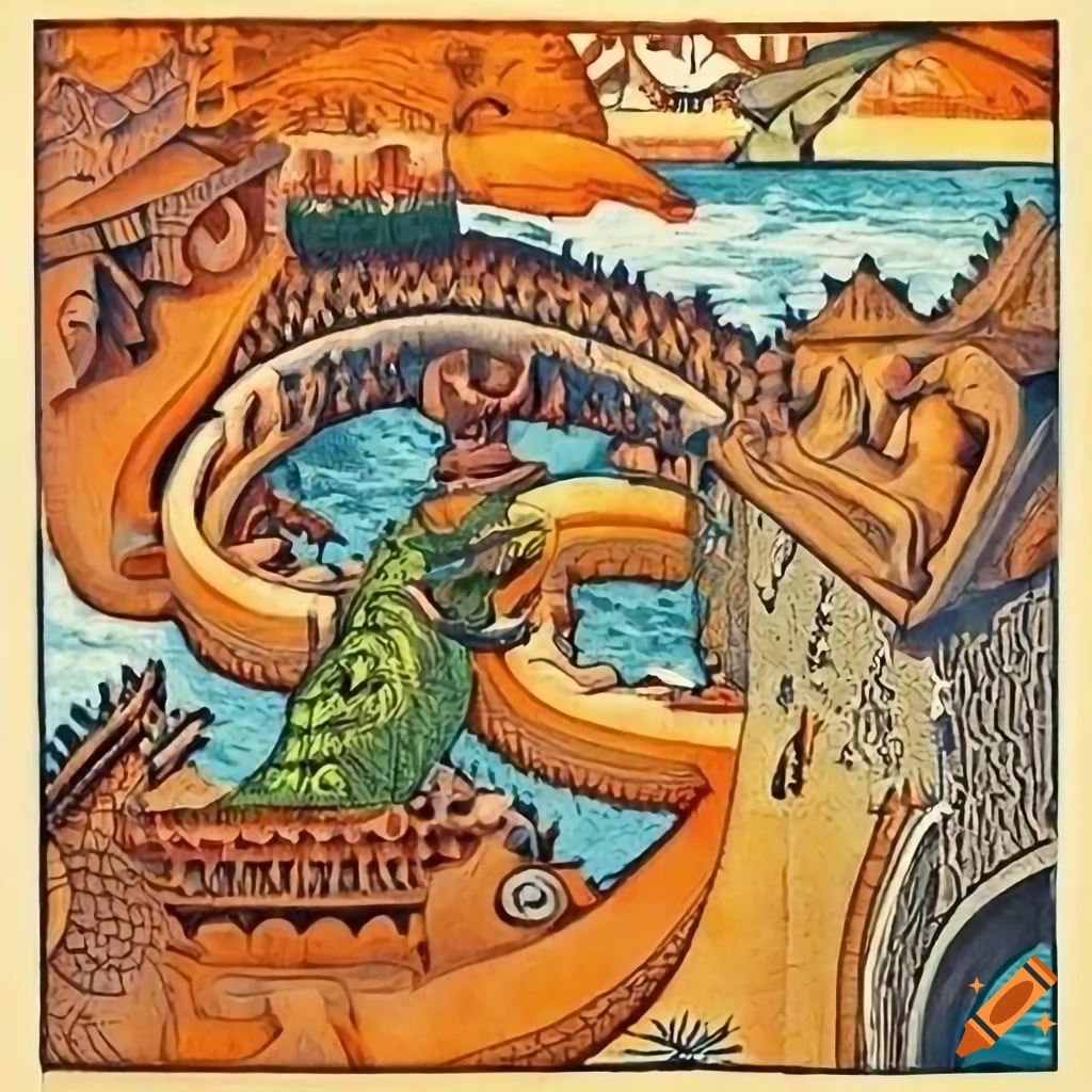 Happy water park Spanish Adventure travel poster with vibrant woodblock style