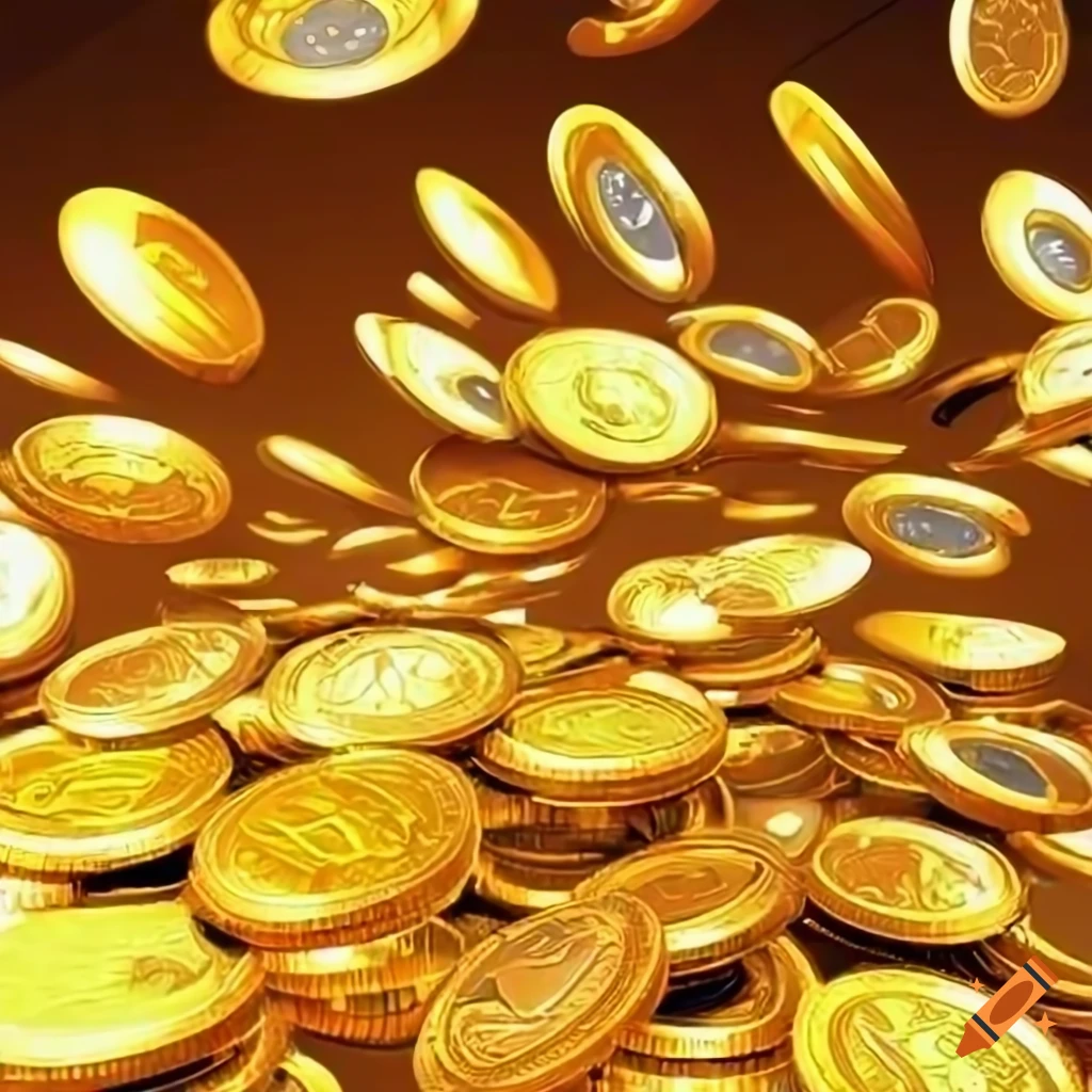 Rich gamer surrounded by shiny golden coins