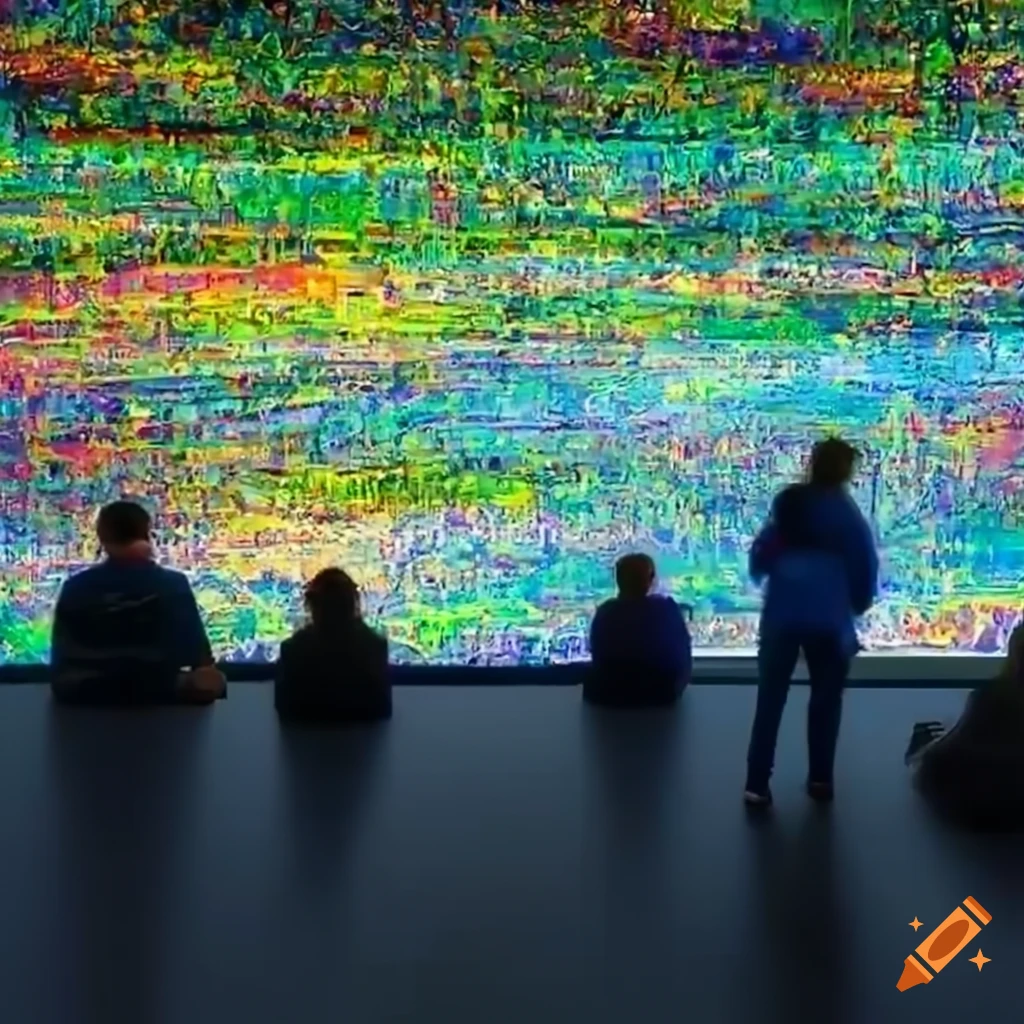 People interacting with AI art in galleries