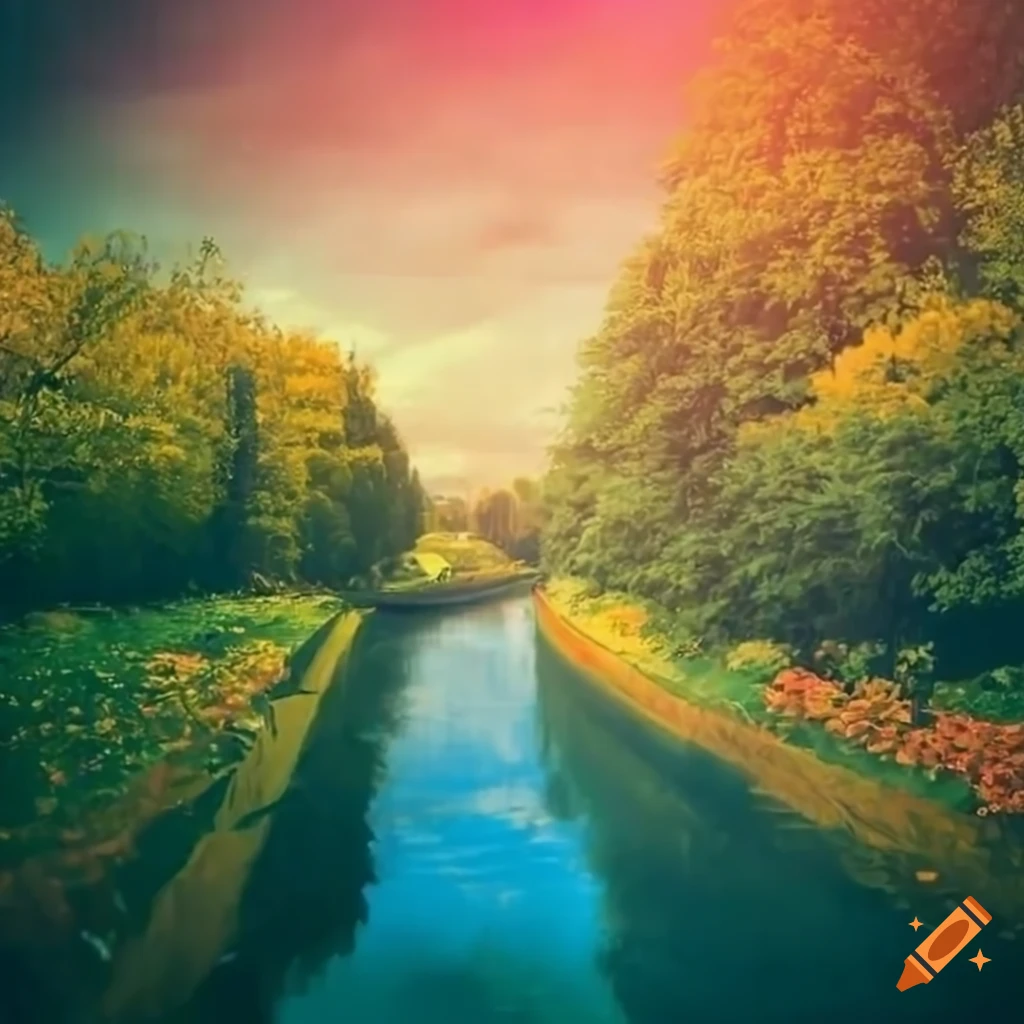 Beautiful girl setting flowers on canal edge