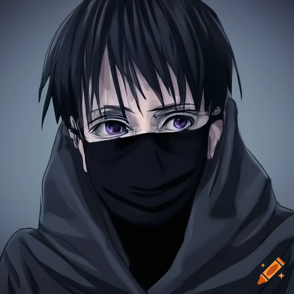 Male person with anime style wearing a face mask and looking bored