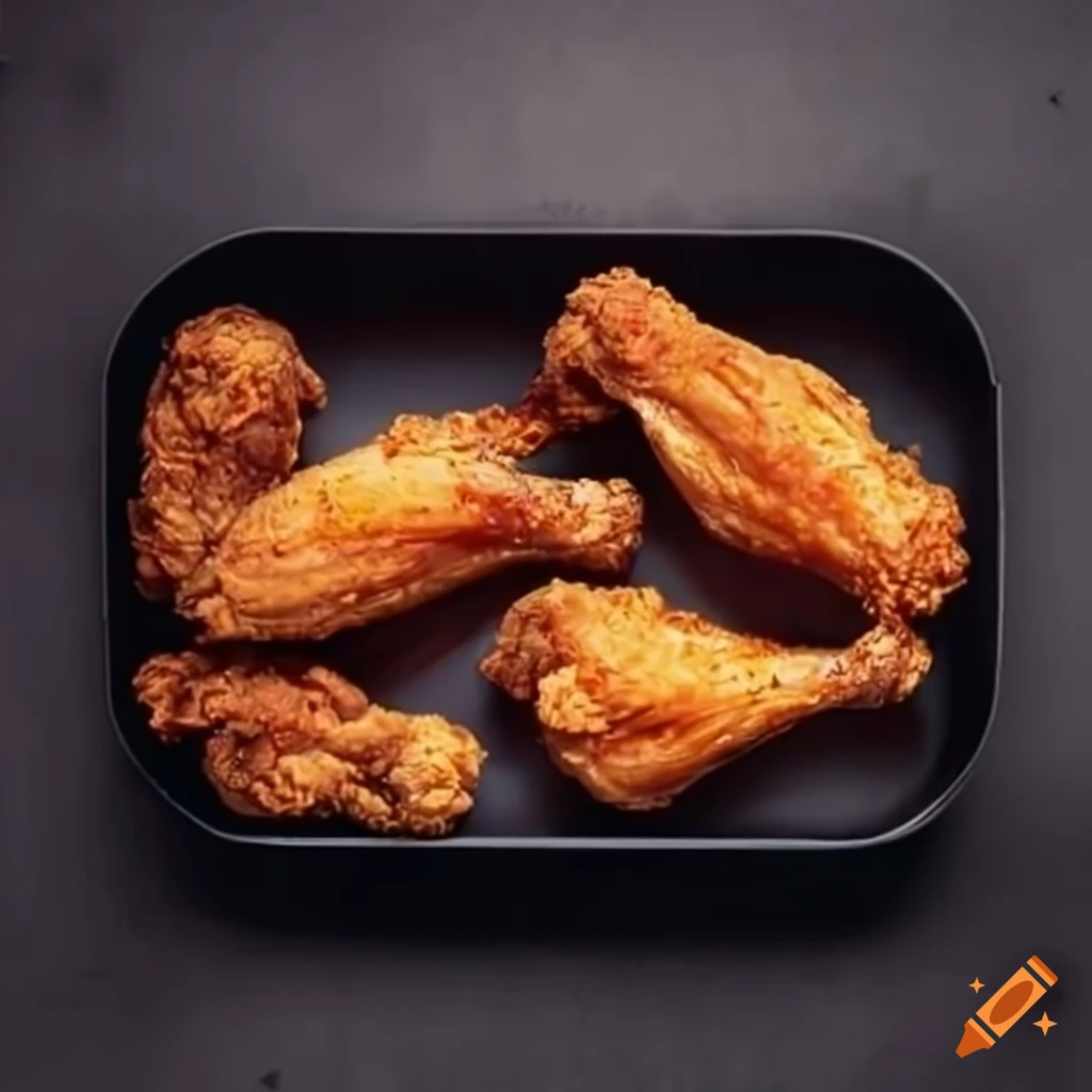 Delicious fried chicken wings and drumsticks in a black box