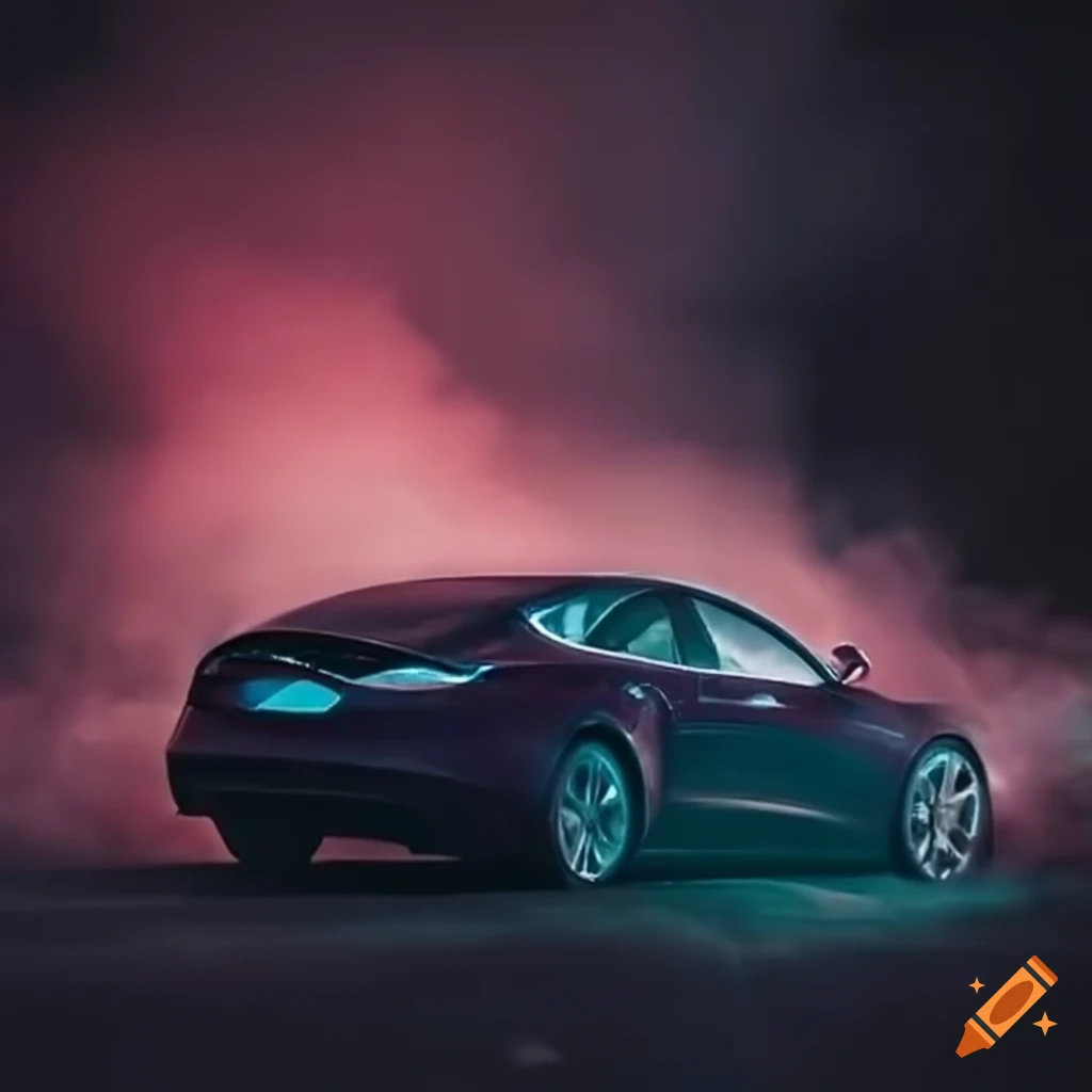 Tesla in a smoky road