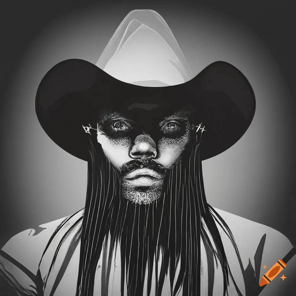 Portrait of Orville Peck in desert cowboy aesthetic