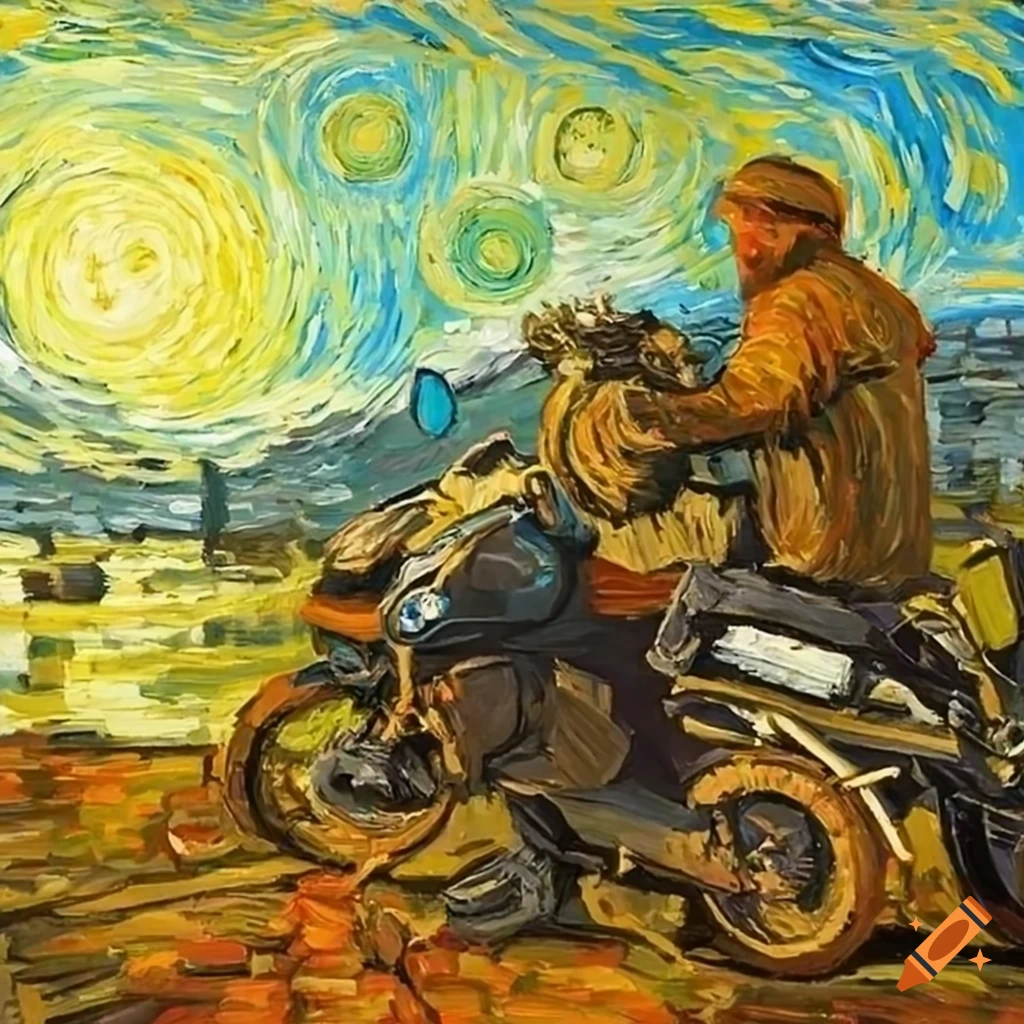 Painting inspired by van gogh with a bmw gs motorcycle on Craiyon