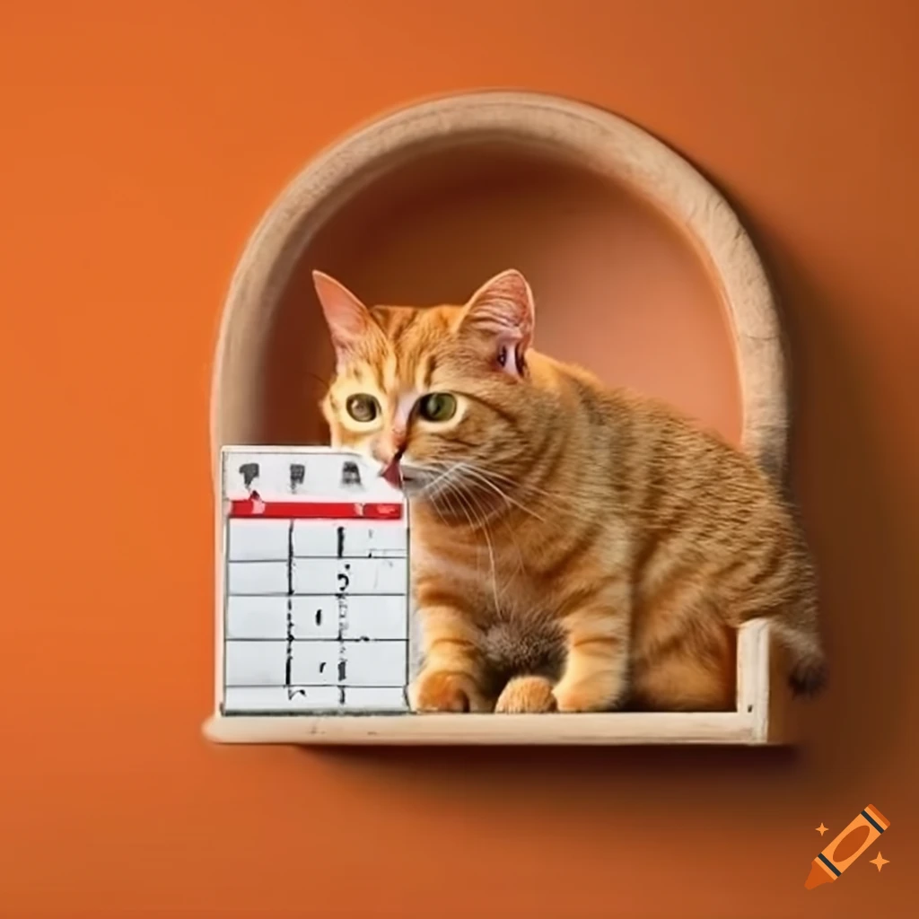 Orange cat pointing at May on a calendar