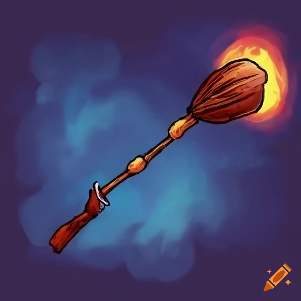 Magicka flying broom on a night sky background