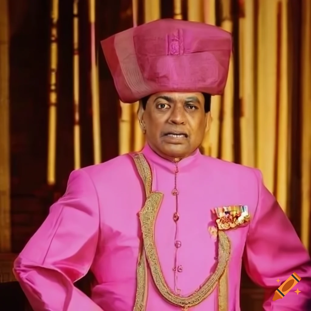 Portrait of a man in extravagant pink Sri Lankan formal attire
