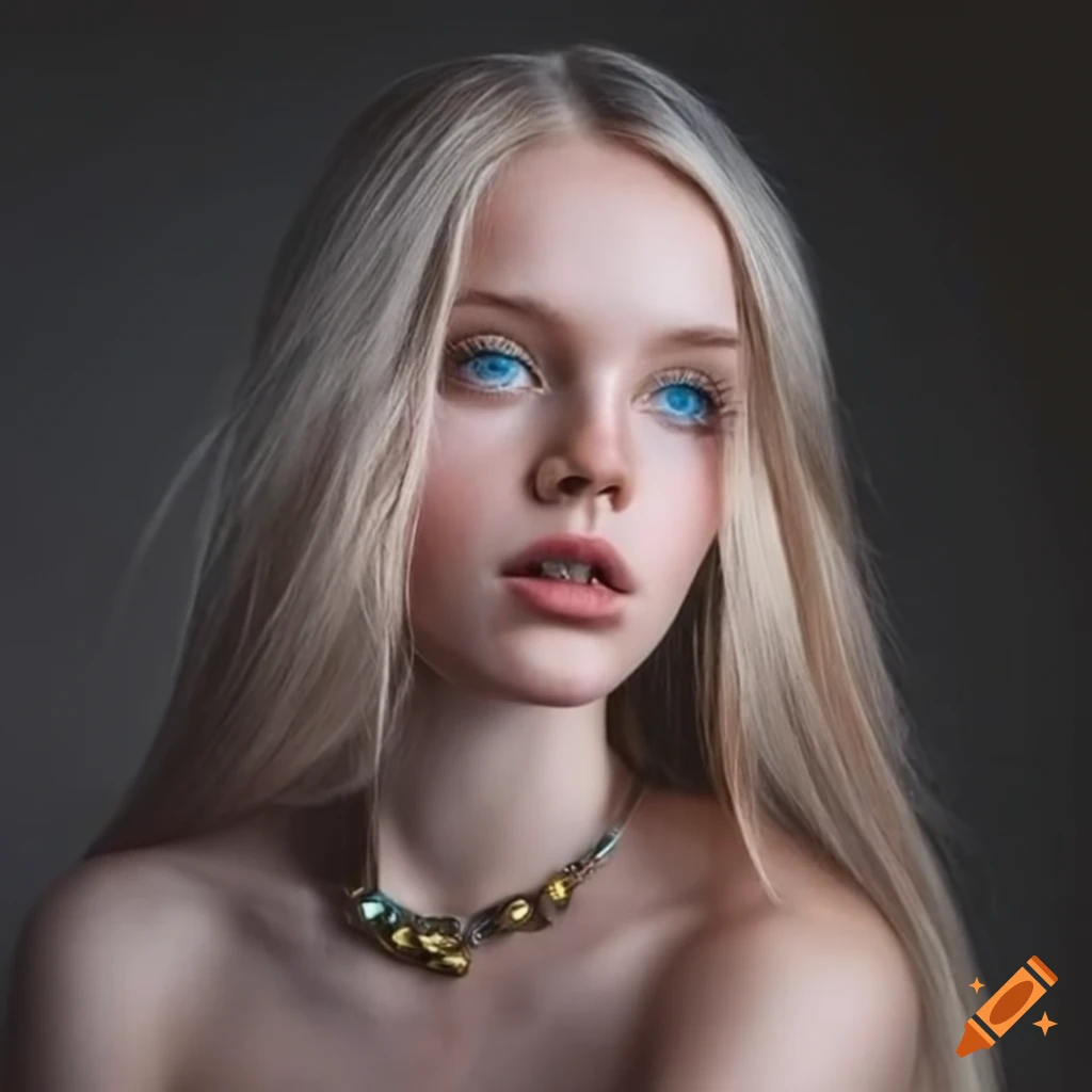 Beautiful Scandinavian girl with stunning blue eyes and blonde hair in