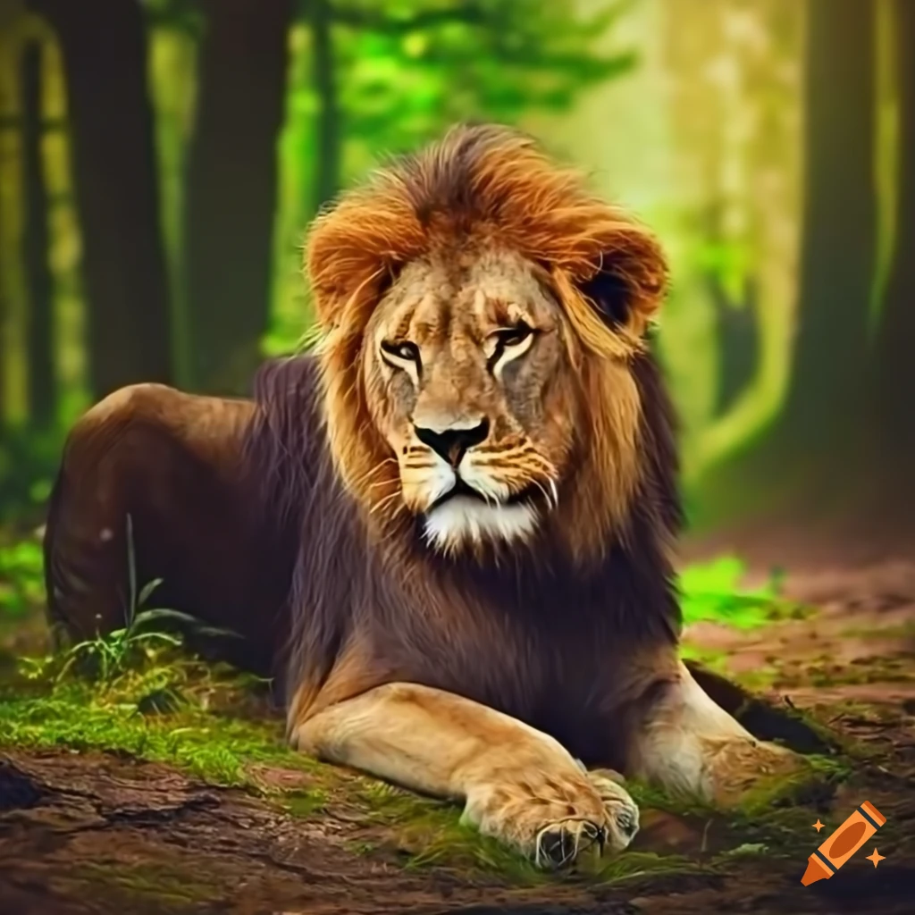 Lion in a forest