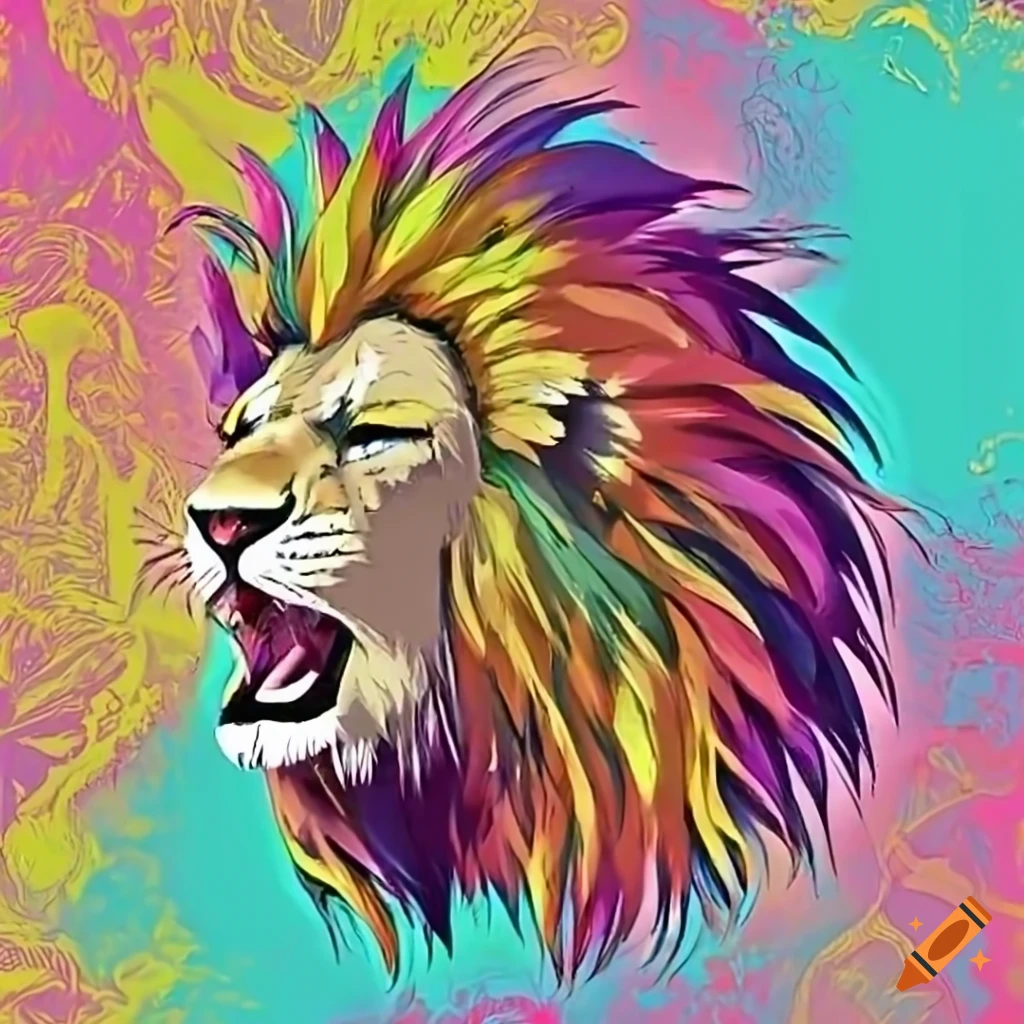 Roaring lion with closed eyes