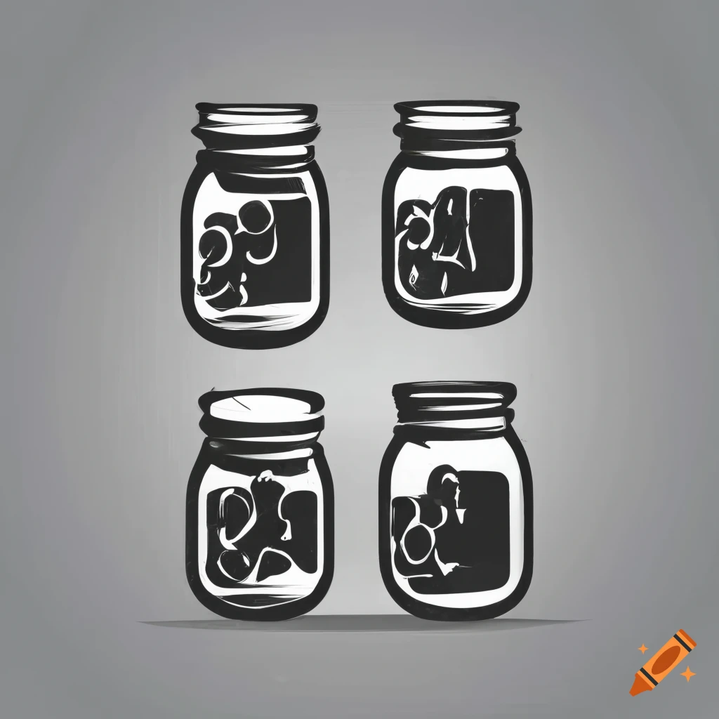 Mason jar linear pictogram set in black and white