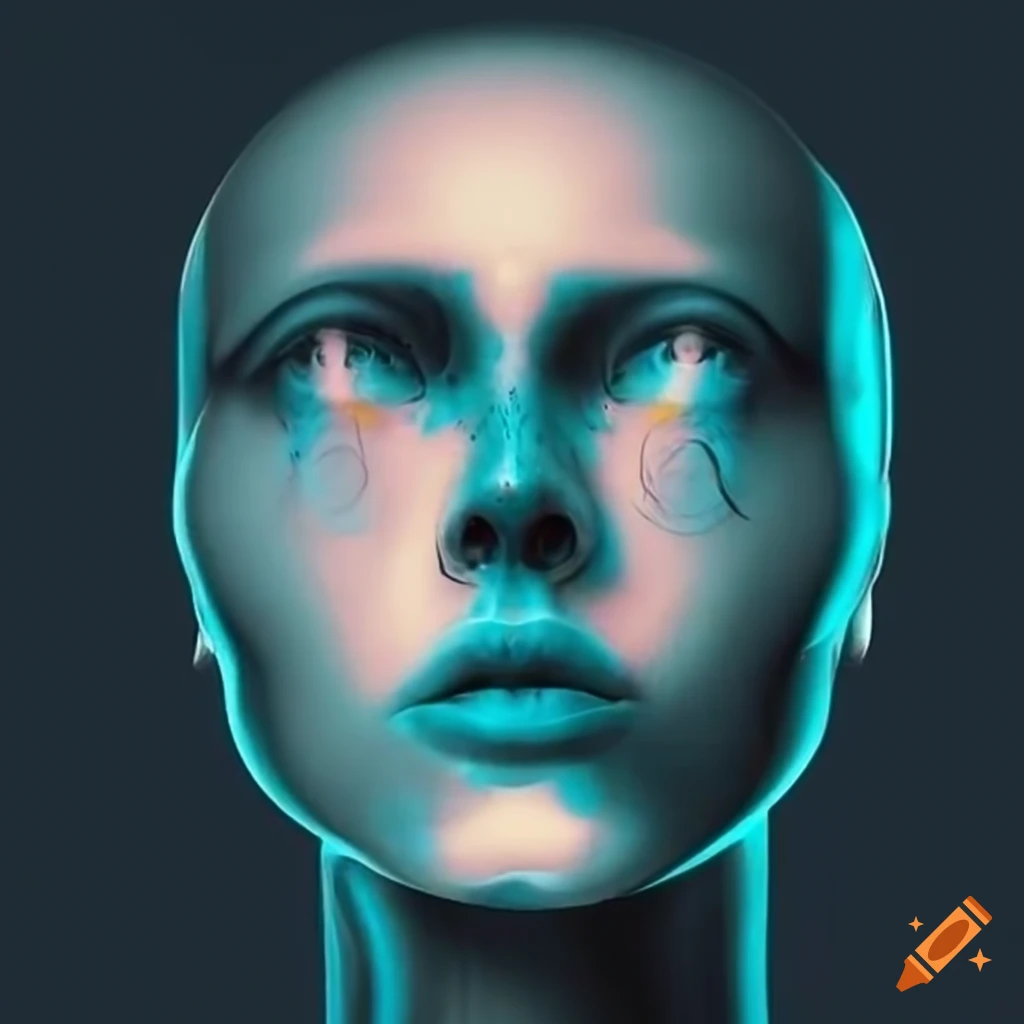 Surrealistic xray depiction of a face and body with a technological