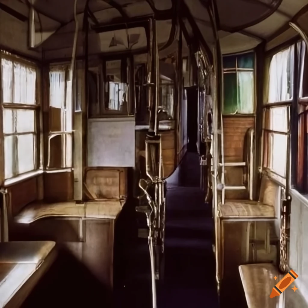 Interior of a tram in Portmeirion from The Prisoner series in full color