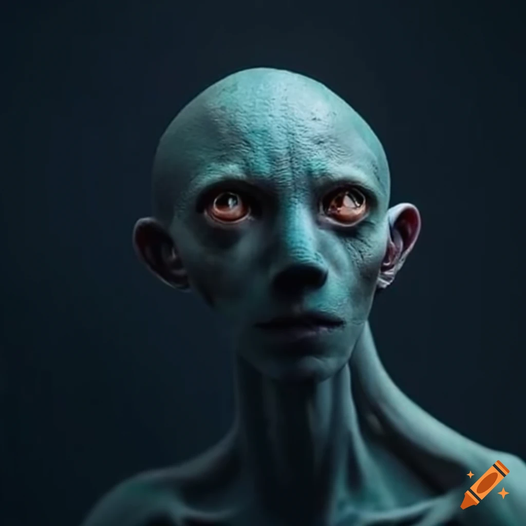 Mysterious otherworldly creature with elongated fingers and a short