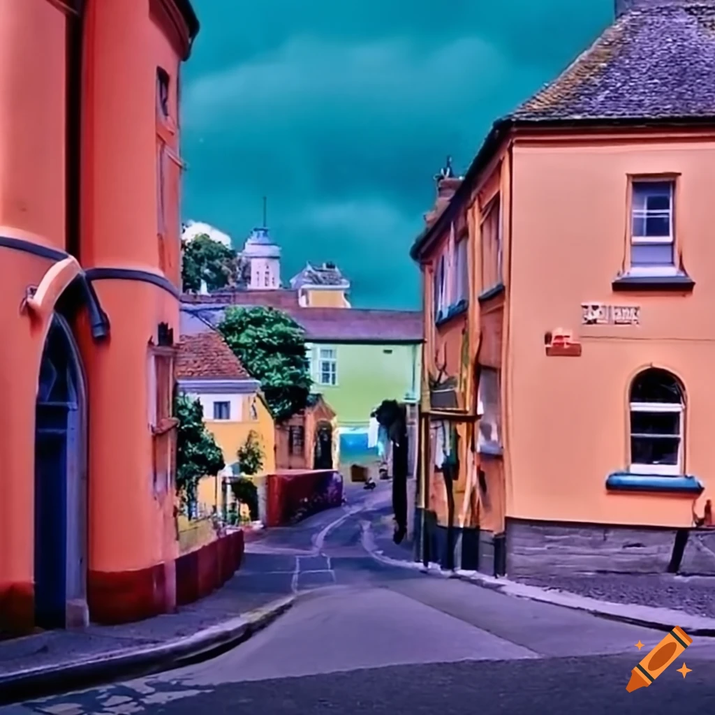 Portmeirion street scene from The Prisoner TV series in full color