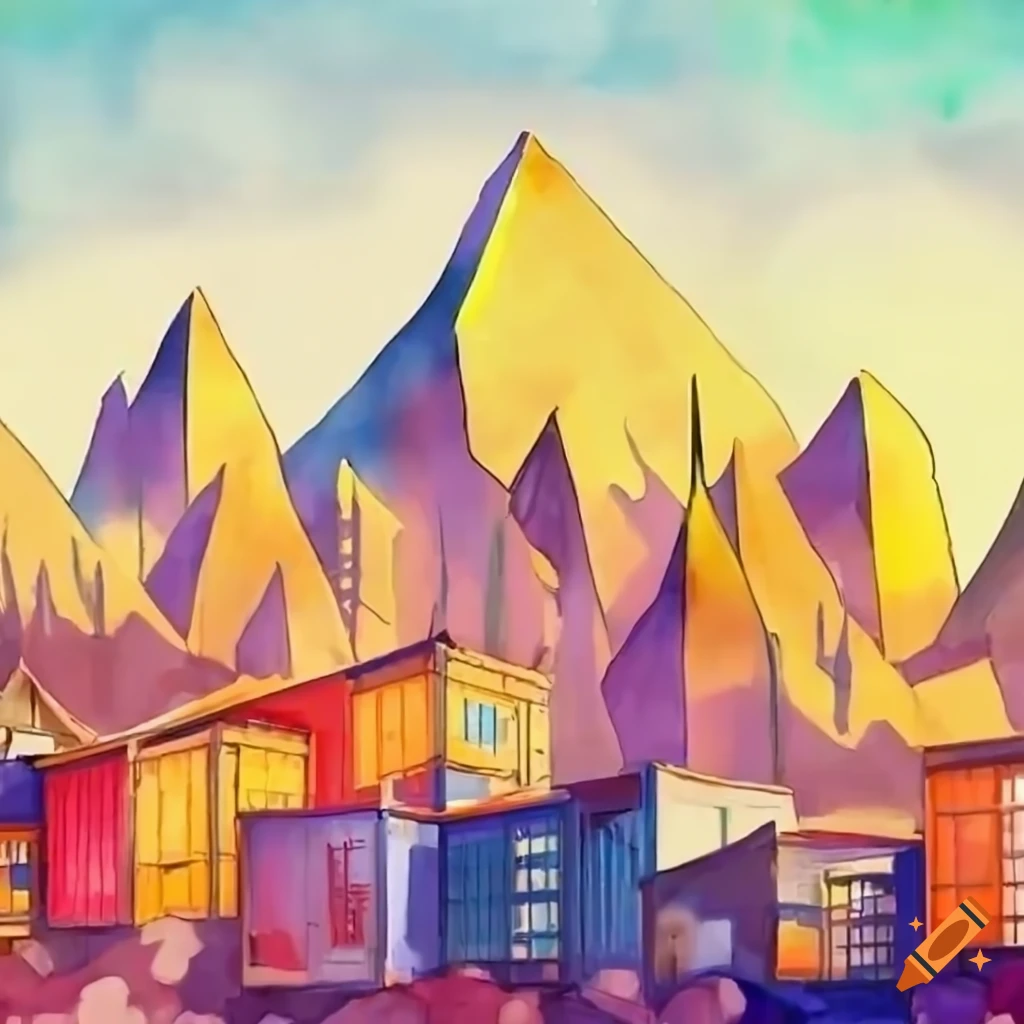 Isometric mountain shipping container town