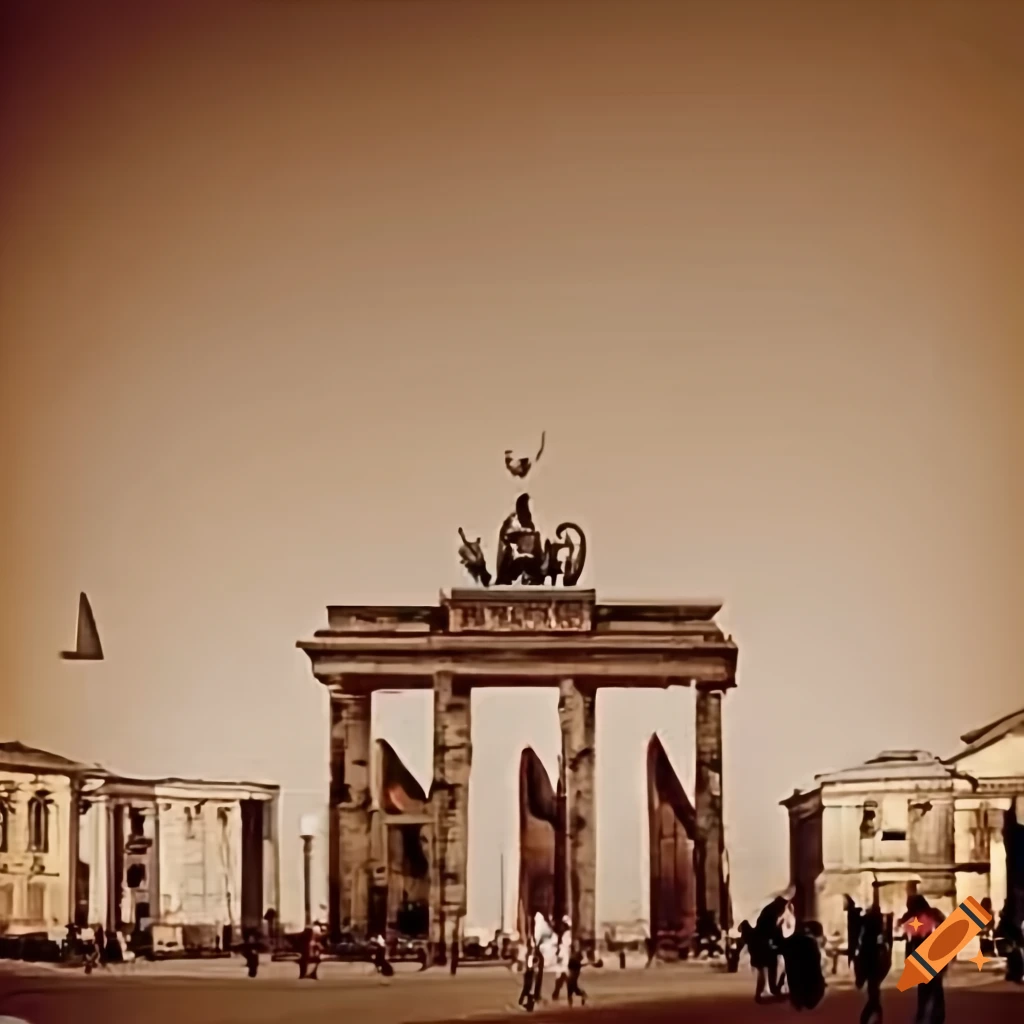 Flugzeug Klemm 25 in front of Brandenburger Tor in Berlin in sepia tone