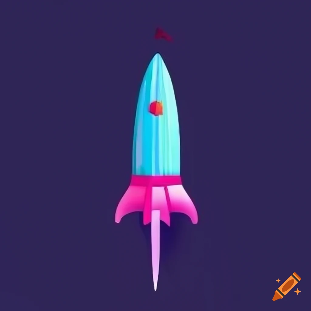 Colorful round picture of rockets in purple, pink, and blue