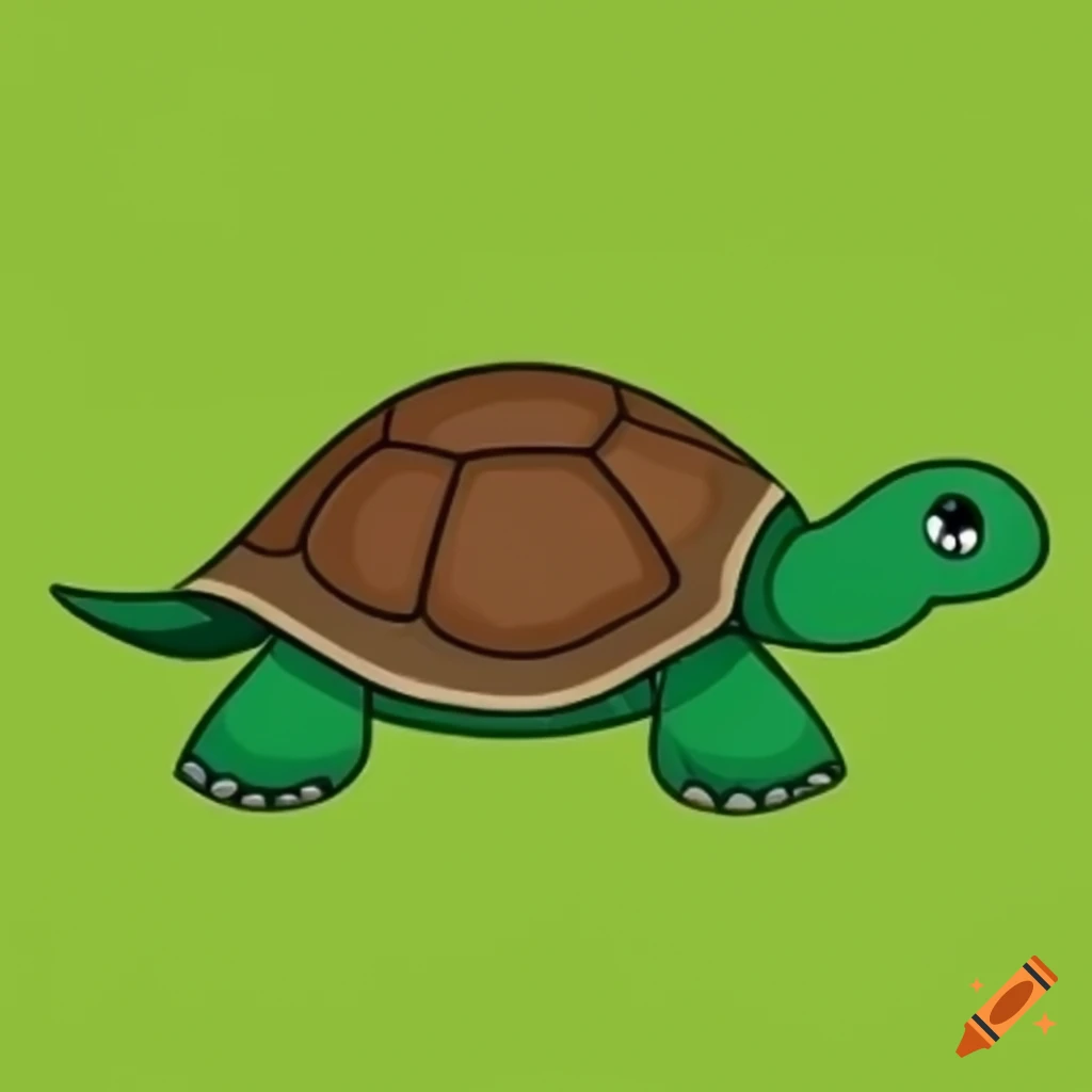 Cute cartoon turtle on a solid color background with thick outlines