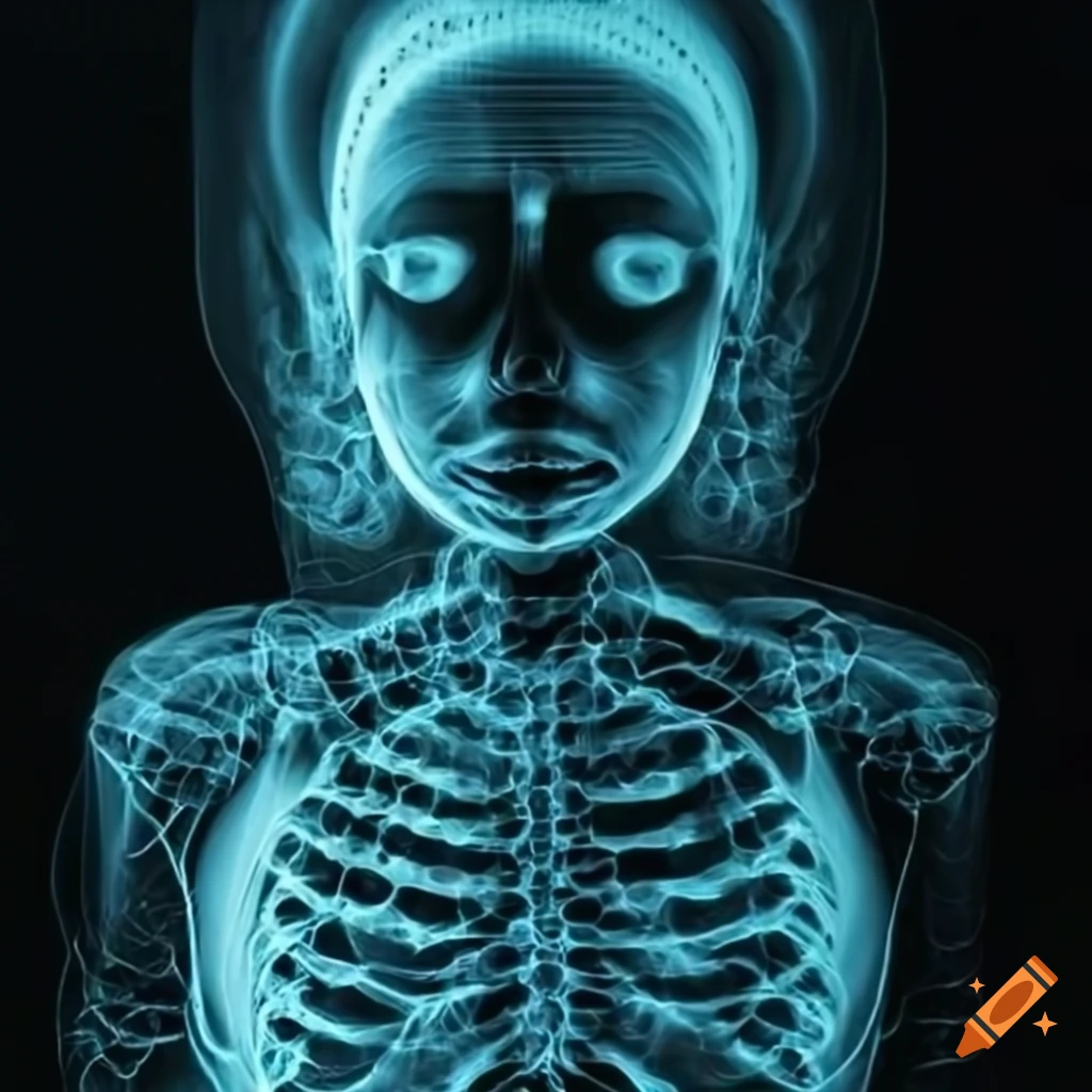 Surrealistic x-ray of face and body with a technological twist