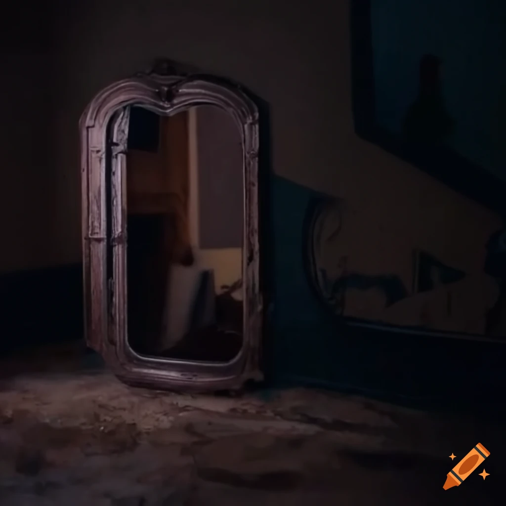 Old mirror in a 1990s style house with a creepy vibe