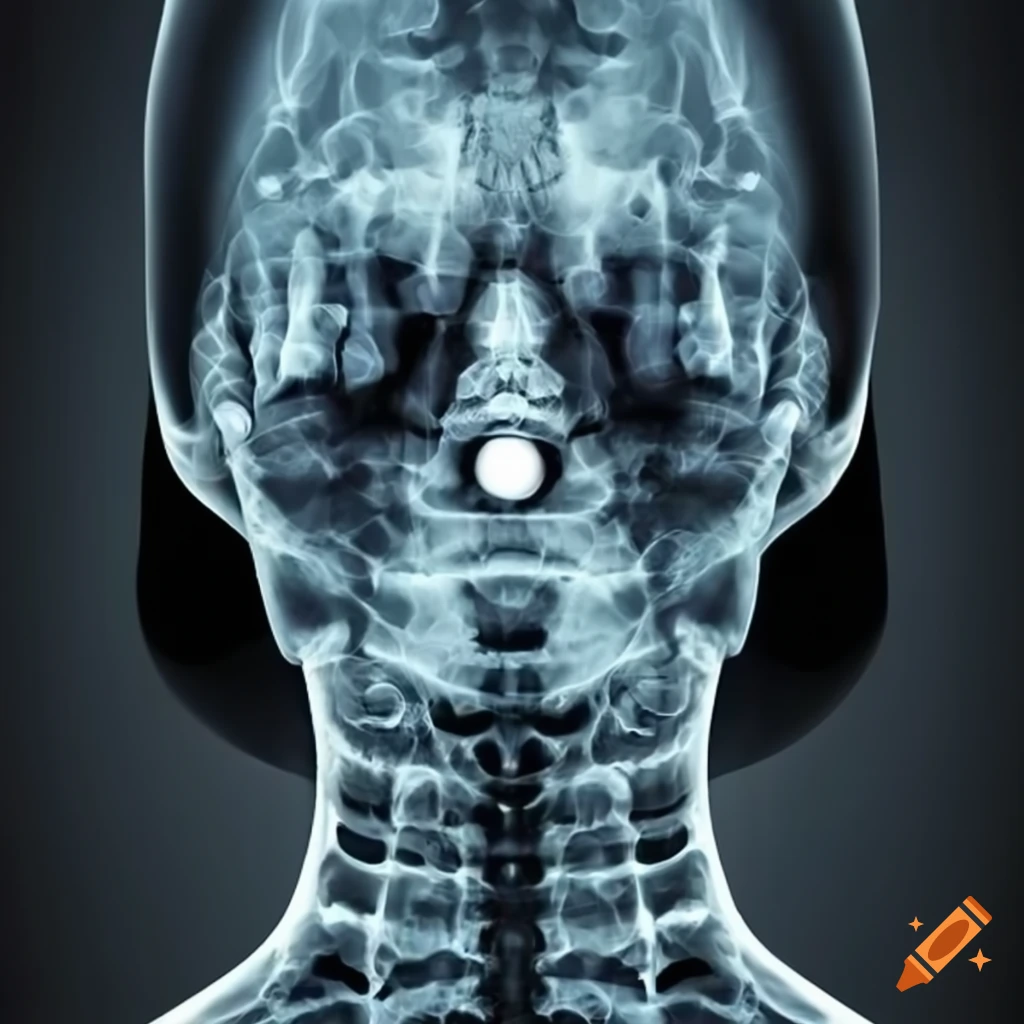 Surrealistic x-ray of face and body with a technological twist