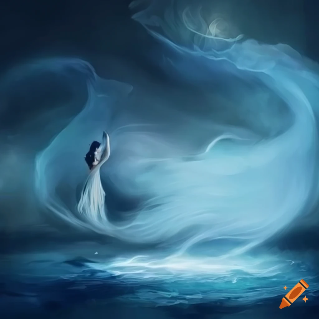 Fairytale illustration of mist spirits dancing on water