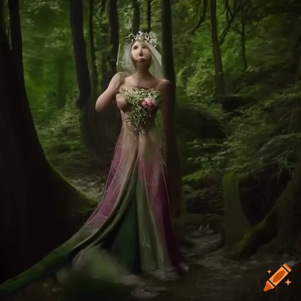 Girl in magical fairyland with unique forest creatures and horn-like twists in her hair
