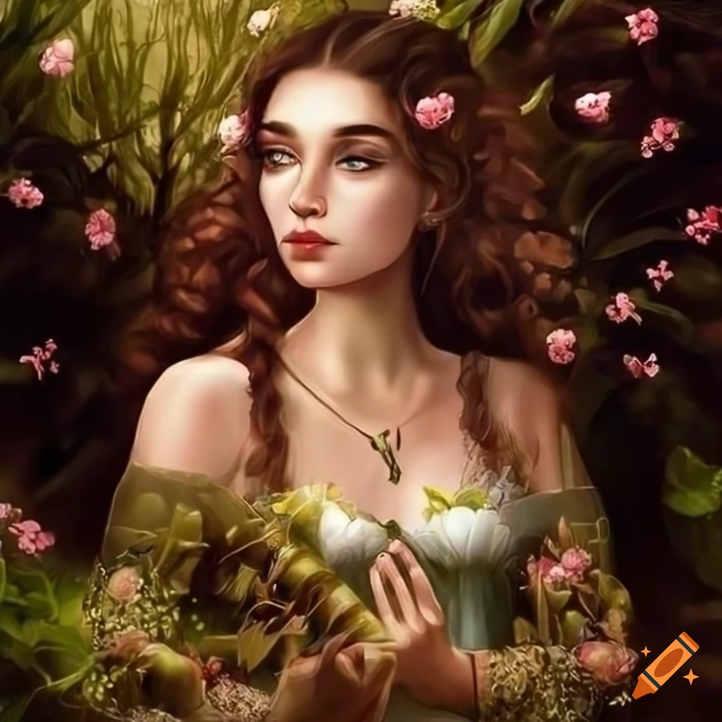 Portrait of a spring princess in a fairytale setting