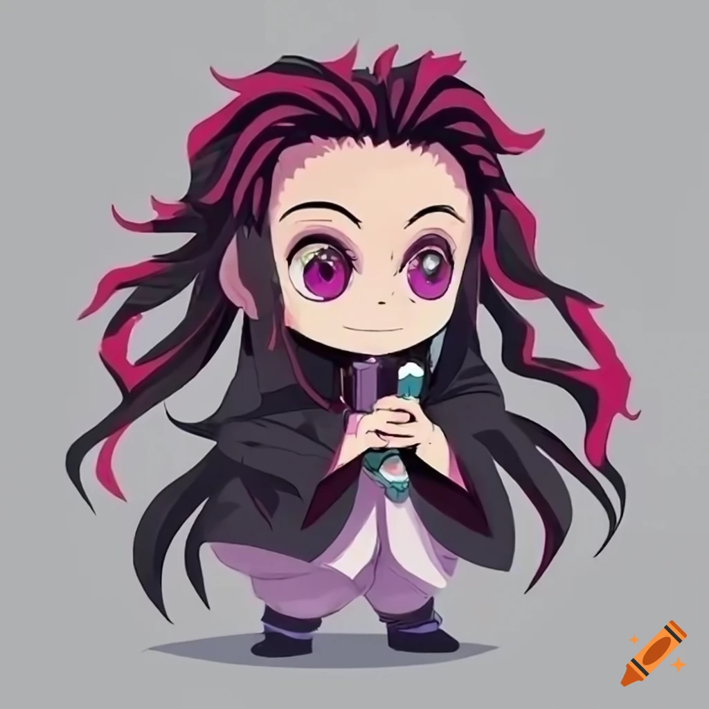Chibi character Kokushibo from Demon Slayer on white background