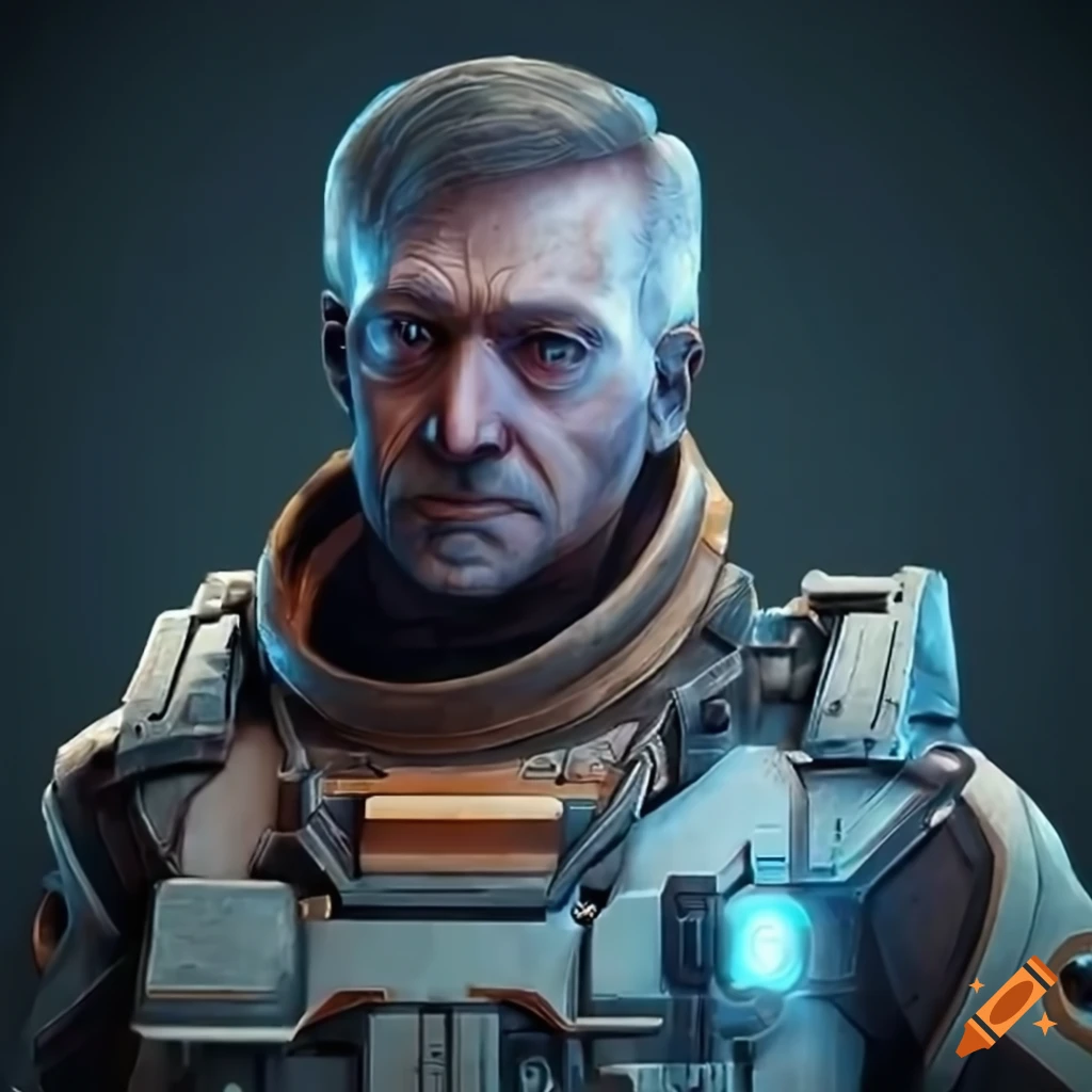 Sci-fi engineer holding tools