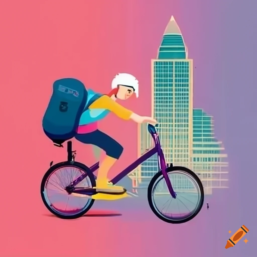 Children's book illustration of a cyclist on Congress Avenue bike trail in Austin