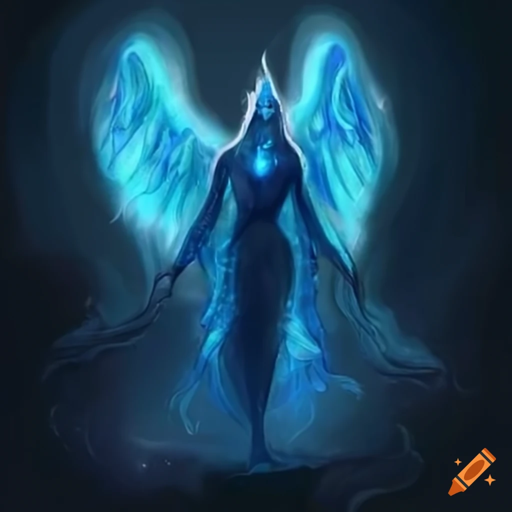 Blue glowing spirit with wings and crown