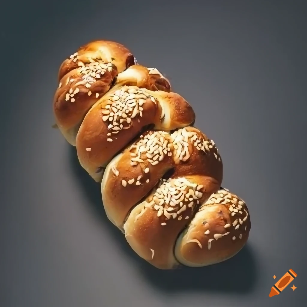 Freshly baked 12 inch chicken bread roll with nigella and sesame seeds