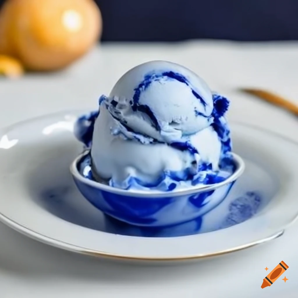 Elegant traditional blue porcelain ice cream dish