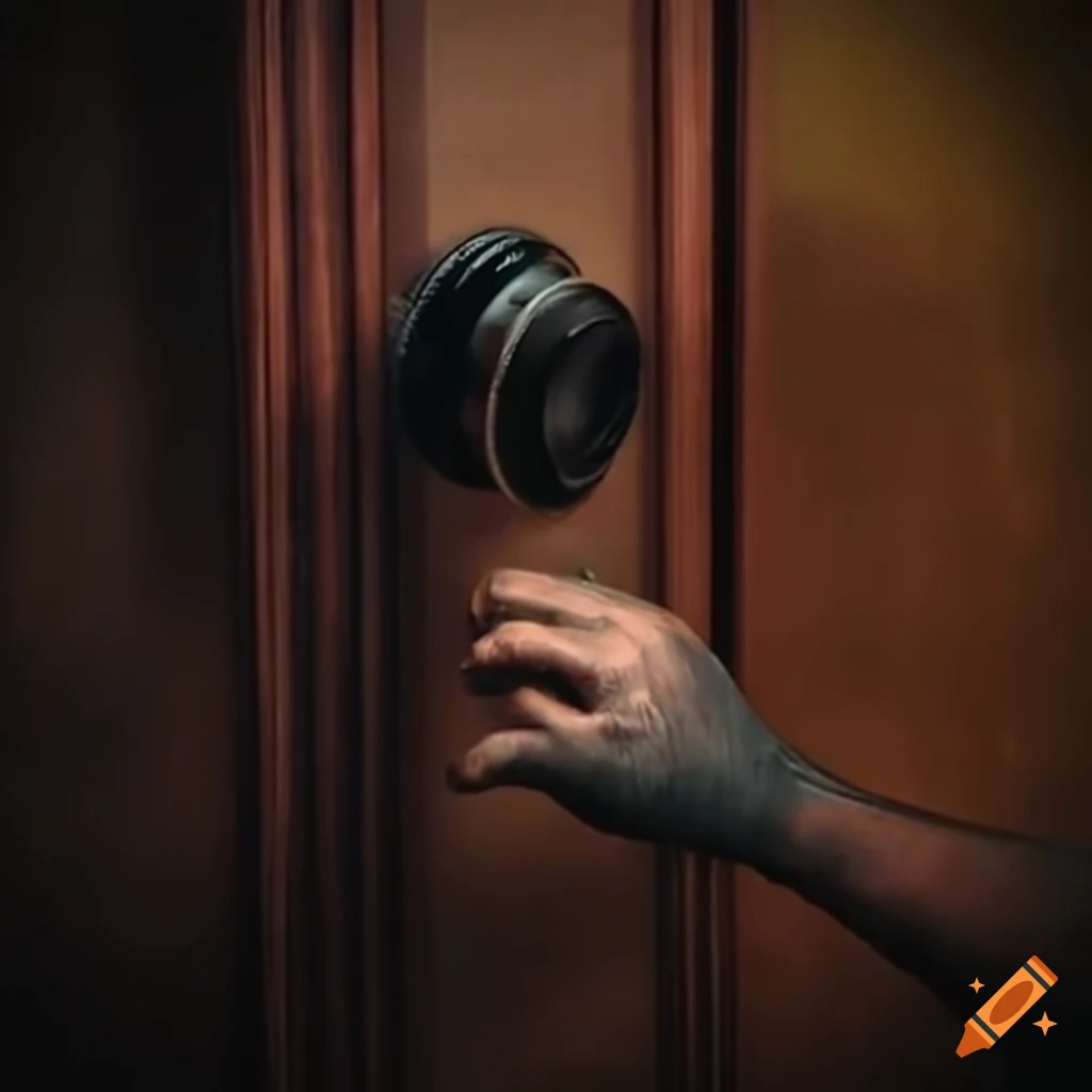 Creepy hand on a doorknob with a nightmare fuel vibe